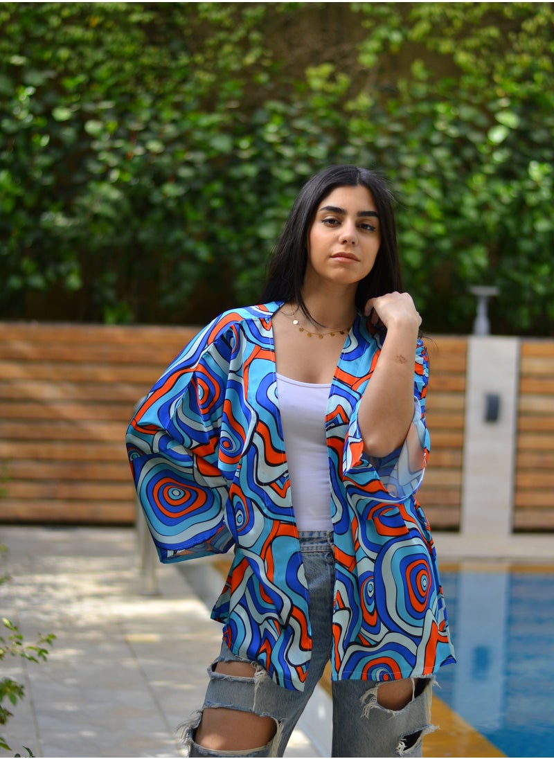 ASYA - Cardigan Silk Blue Maze - Image 1