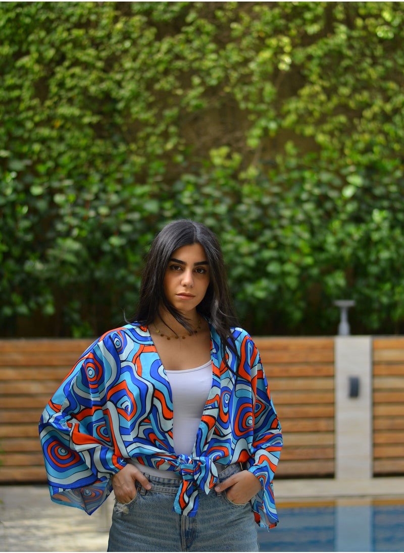 ASYA - Cardigan Silk Blue Maze - Image 1