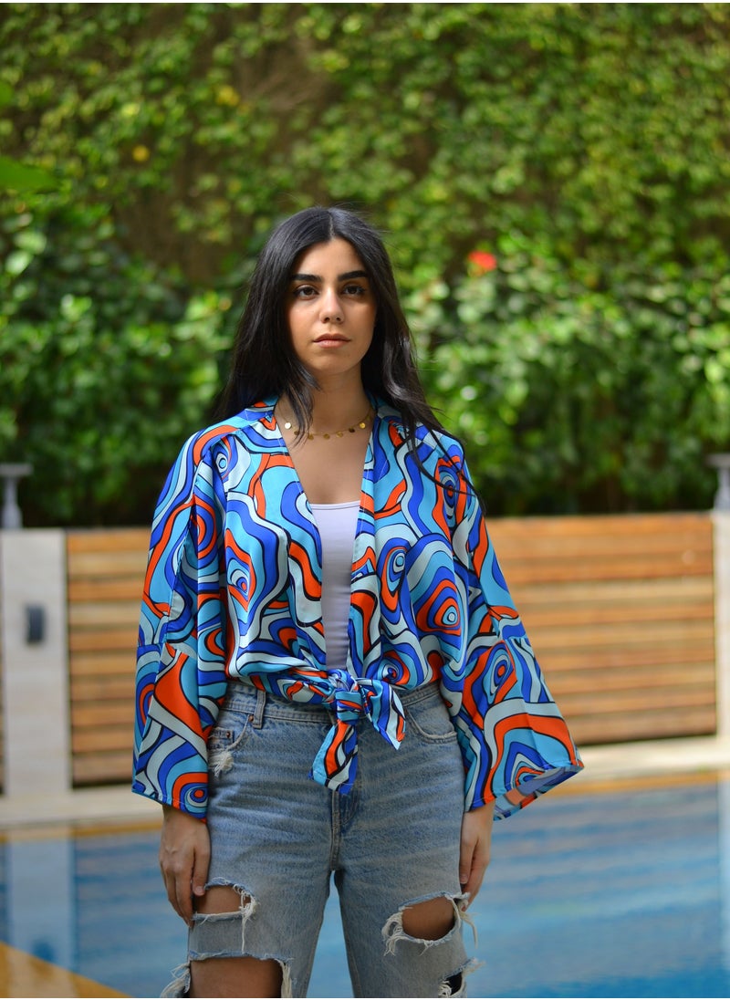 ASYA - Cardigan Silk Blue Maze - Image 1
