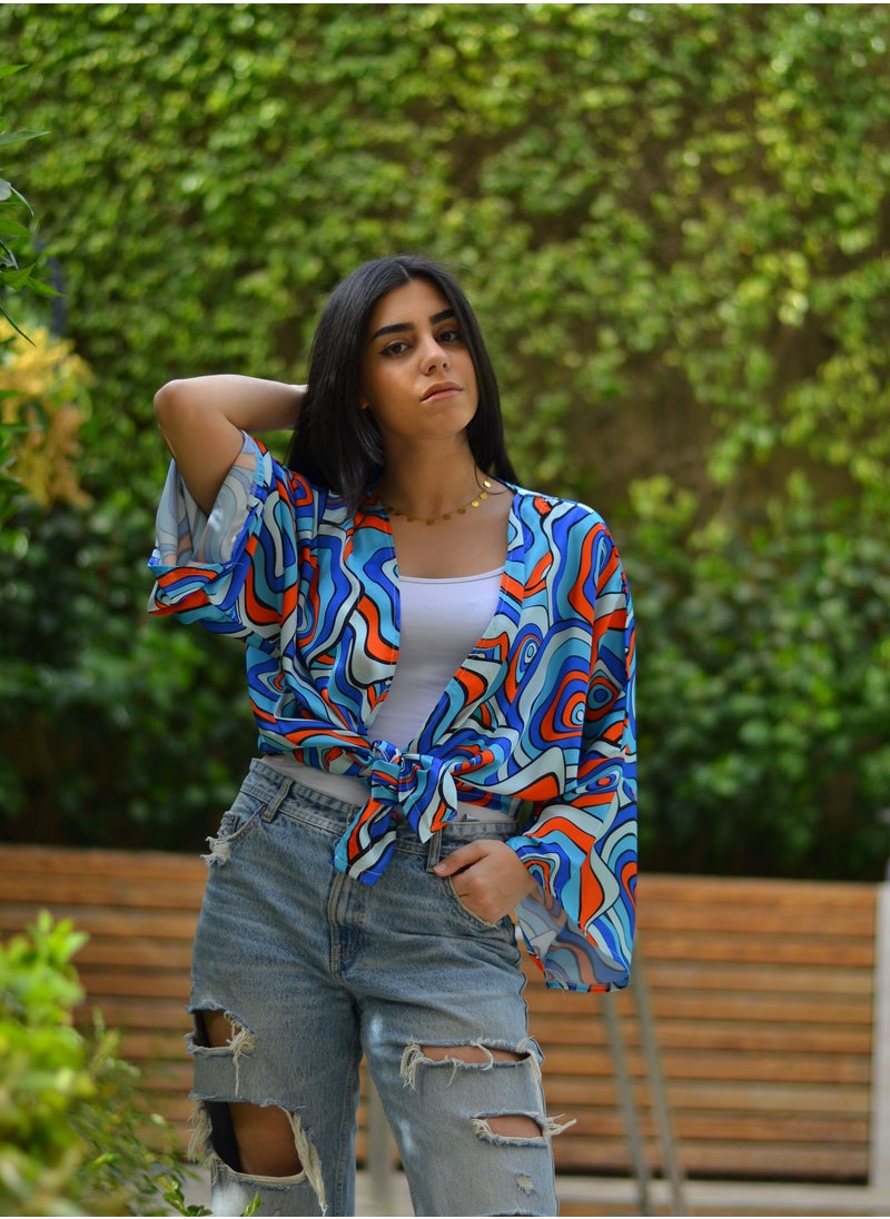 ASYA - Cardigan Silk Blue Maze - Image 1