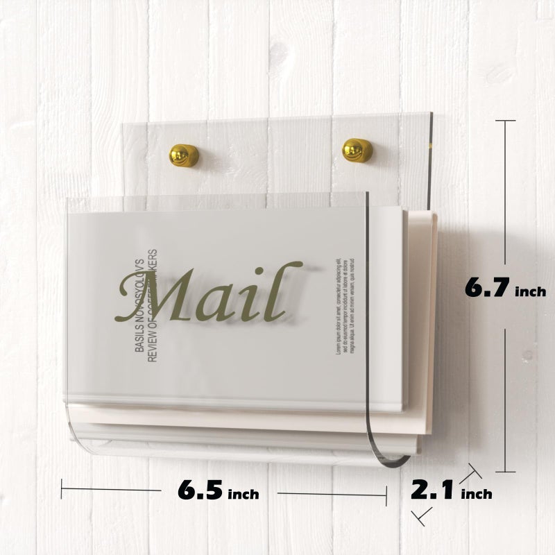 Cociat Acrylic Mail Holder for Wall Clear Hanging 6.6 X 2.2 Inch Mail Organizer Wall Mounted File Holder - Image 3