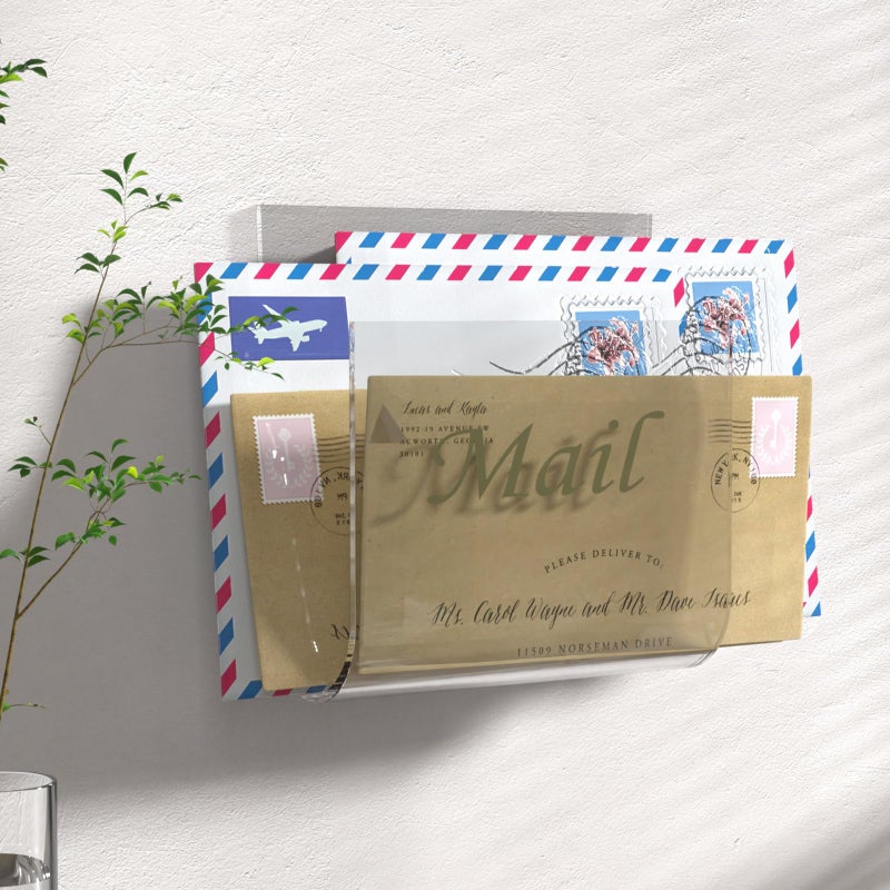 Cociat Acrylic Mail Holder for Wall Clear Hanging 6.6 X 2.2 Inch Mail Organizer Wall Mounted File Holder - Image 4