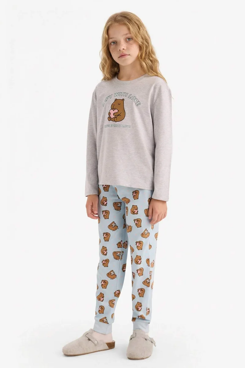 ديفاكتو Girl Printed Top and Bottoms 2 Piece Pyjamas Set