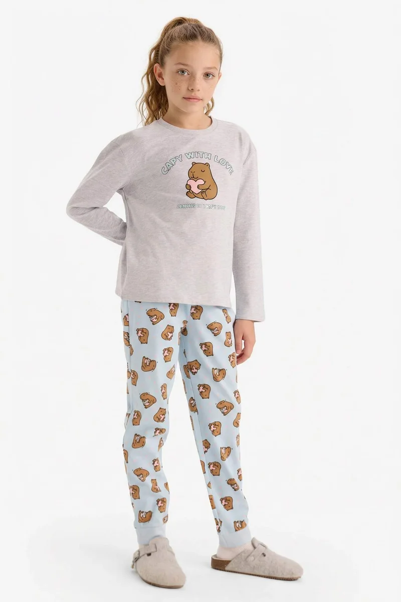 ديفاكتو Girl Printed Top and Bottoms 2 Piece Pyjamas Set