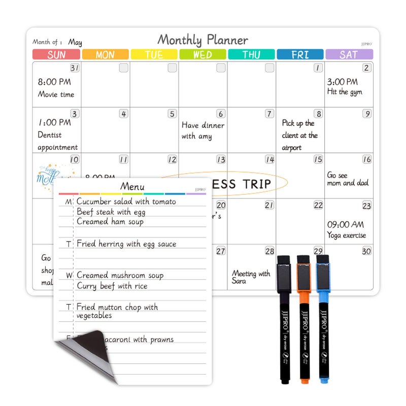 JJPRO Magnetic Dry Erase Monthly Calendar for Fridge-14.5"x11" Monthly Fridge Calendar and Daily to Do List,Magnetic Calendar for Refrigerator -3 Markers - Image 1