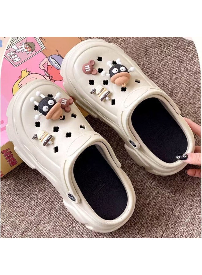 Sevfun Seven Color Yarn Hollow Shoes Women'S Beach Environmental Protection Anti-Slip Summer Increase Thick Bottom Fashion Cartoon Slippers White 40-41 - Image 3