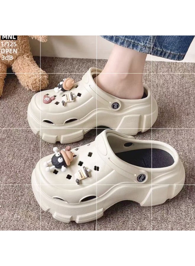 Sevfun Seven Color Yarn Hollow Shoes Women'S Beach Environmental Protection Anti-Slip Summer Increase Thick Bottom Fashion Cartoon Slippers White 40-41 - Image 2
