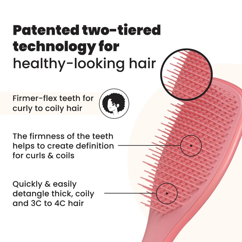 Tangle Teezer Ultimate Detangler Curly Hair Brush, Dry & Wet Hairbrush, Reduces Frizz & Breakage, for 3C to 4C Curly Hair Types, Coral Pink - Image 2