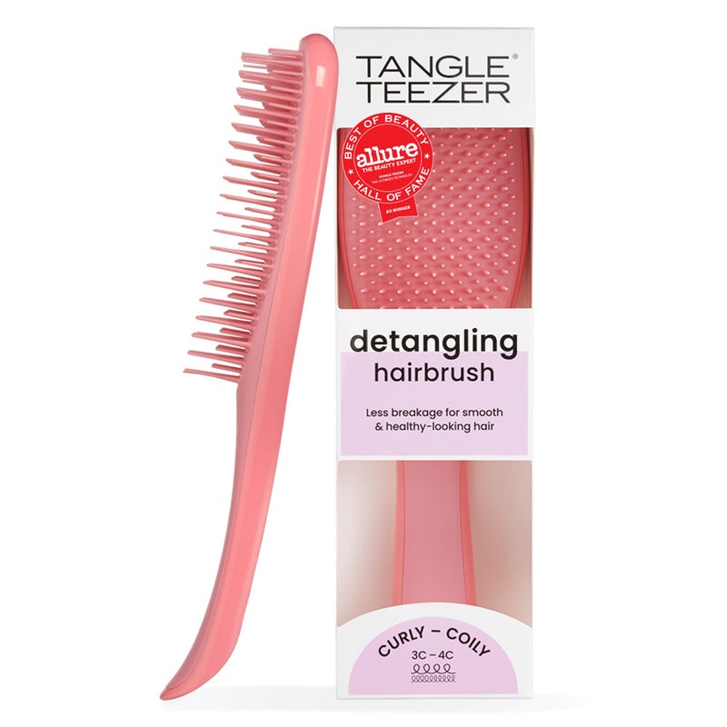 Tangle Teezer Ultimate Detangler Curly Hair Brush, Dry & Wet Hairbrush, Reduces Frizz & Breakage, for 3C to 4C Curly Hair Types, Coral Pink - Image 1