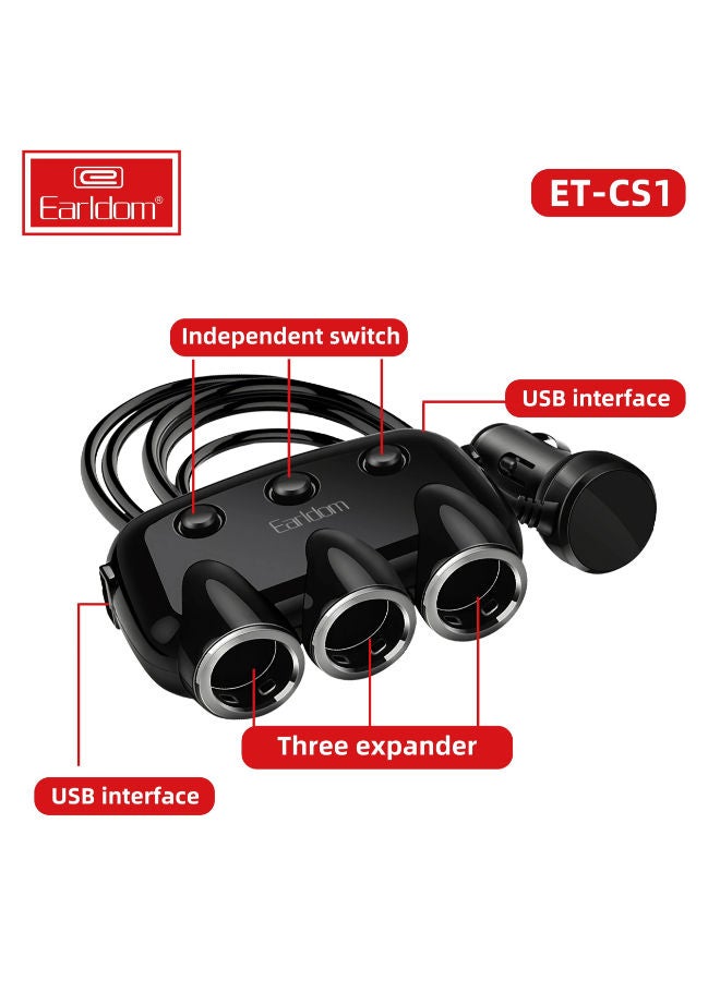 Earldom 6 USB In-Car Socket 3.1A Adaptive Fast Charger With Cigarette Lighter Socket Black2 USB In-Car Socket 3.1A Adaptive Fast Charger With Cigarette Lighter Socket Black - Image 2