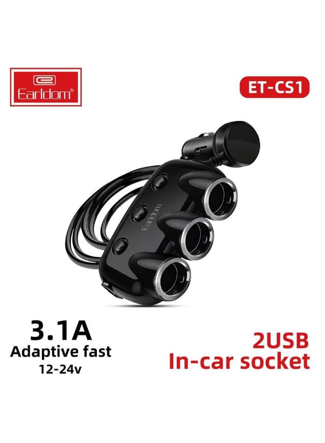 Earldom 6 USB In-Car Socket 3.1A Adaptive Fast Charger With Cigarette Lighter Socket Black2 USB In-Car Socket 3.1A Adaptive Fast Charger With Cigarette Lighter Socket Black - Image 1