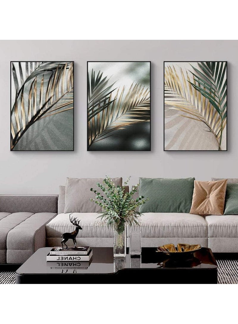 Today Idea Golden Palm Leaf Plant Canvas Painting, Botanical Nordic Wall Art Poster, Print Scandinavian Decoration Picture, Artwork Home Decor, No Frame (50 * 70 cm, 3Pcs）  - Image 1