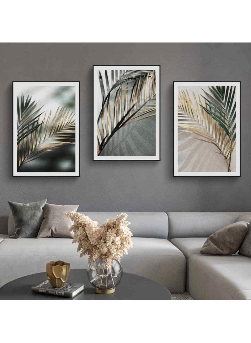 Today Idea Golden Palm Leaf Plant Canvas Painting, Botanical Nordic Wall Art Poster, Print Scandinavian Decoration Picture, Artwork Home Decor, No Frame (50 * 70 cm, 3Pcs）  - Image 2