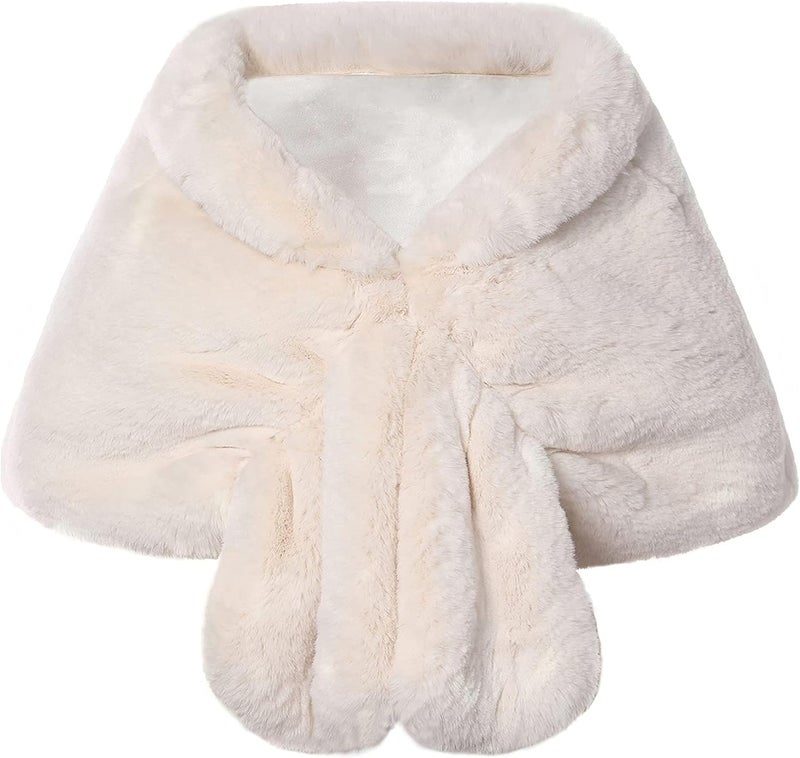 BABEYOND Women's Faux Fur Collar Shawl Wrap Evening Cape for Winter - Image 1
