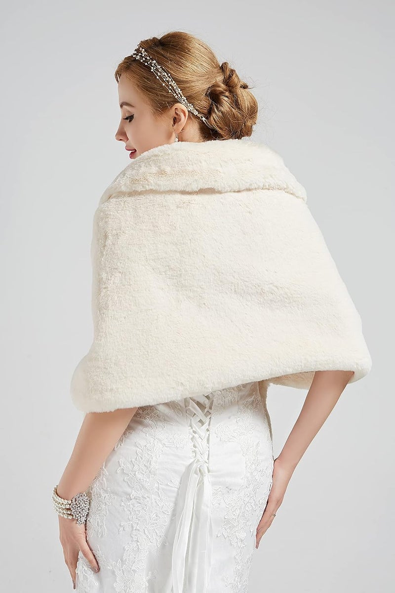 BABEYOND Women's Faux Fur Collar Shawl Wrap Evening Cape for Winter - Image 3