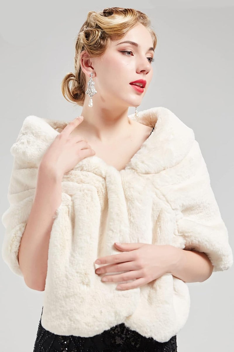 BABEYOND Women's Faux Fur Collar Shawl Wrap Evening Cape for Winter - Image 2