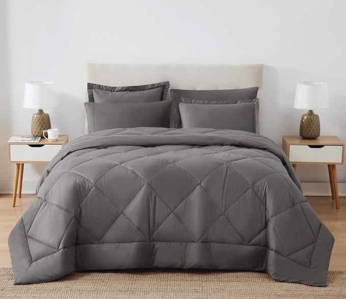 SOLID OVERSIZED PERCALE GREY FULLQUEEN 3 PIECE COMFORTER SET