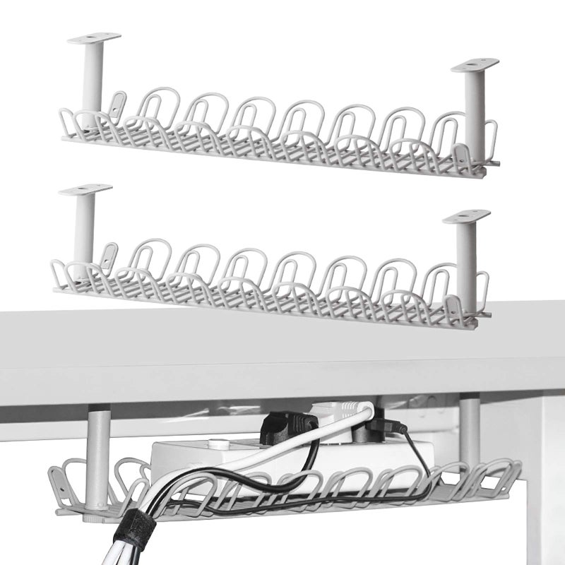 2 Packs Cable Management Tray 14 inch Under Desk Cable Holder for Wire Organization Heavy Metal Cord Organizer Ideal for Computer Home Office Standing Desks to Hide Power Strips Gray