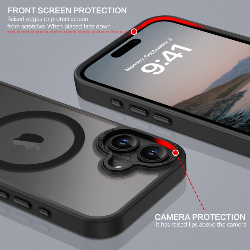 BENTOBEN Case for iPhone 16 with Mag-Safe Magnetic Case for iPhone 16 6.1 Inch Translucent Matt Anti-Fingerprint Mobile Phone Case Back Thin Shockproof Protective Case Black - Image 2