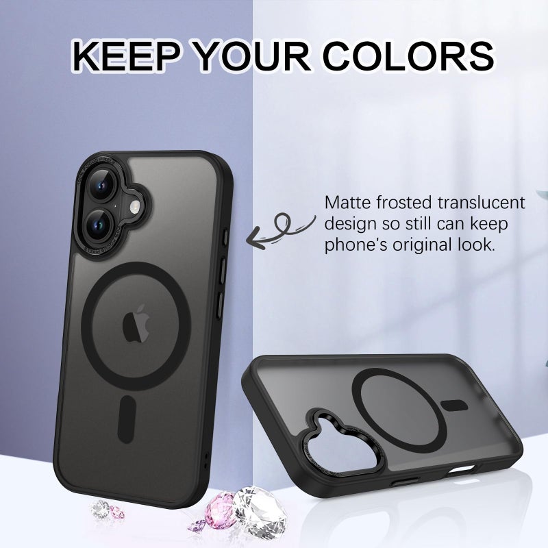 BENTOBEN Case for iPhone 16 with Mag-Safe Magnetic Case for iPhone 16 6.1 Inch Translucent Matt Anti-Fingerprint Mobile Phone Case Back Thin Shockproof Protective Case Black - Image 4