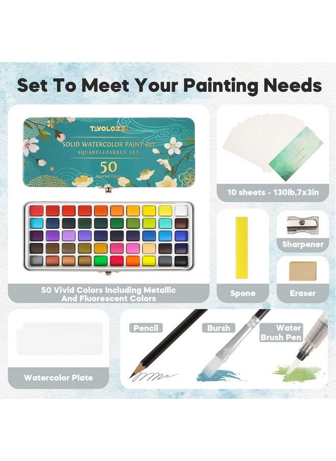Tavolozza Fine Arts Tavolozza Watercolor Paint Set 50 Vivid Colors Including Metallic And Fluorescent Colors In Gift Boxperfect Watercolor Set For Artists Painting Lovers  - Image 2