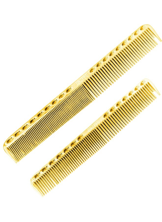 DNZPFU 2-Pack Colorful Stainless Steel Fine Tooth Combs, Salon-Grade Hair Styling Tool for Men And Women (Gold) - Image 1
