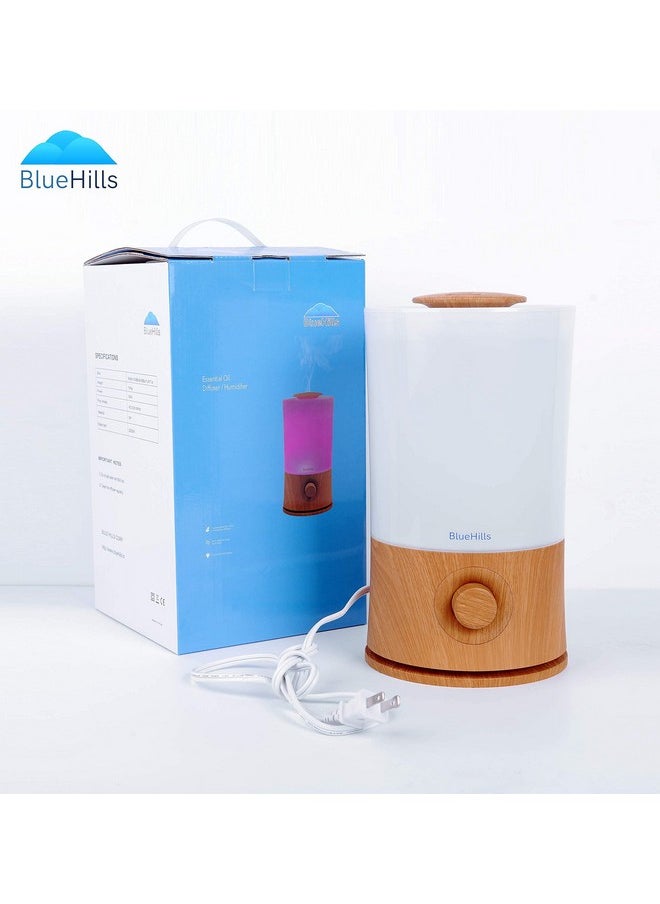 BlueHills - Premium 2000 Ml Xl Large Essential Oil Diffuser Aromatherapy Humidifier For Large Room Home 40 Hour Run Huge Coverage Area 2 Liter Extra Large Capacity Huge Diffuser Wood Grain E005 - Image 1