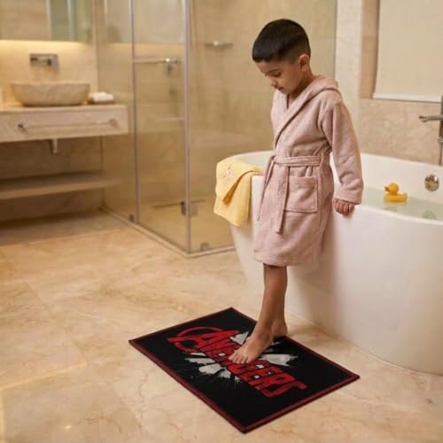 Athom Living Marvel Avenger Red Text Printed Black and Red Colour Kids Nylon Bathmat, with Latex Backing, Anti-Skid Bathmat, 37 x 57 cm, Pack of 1 - Image 4