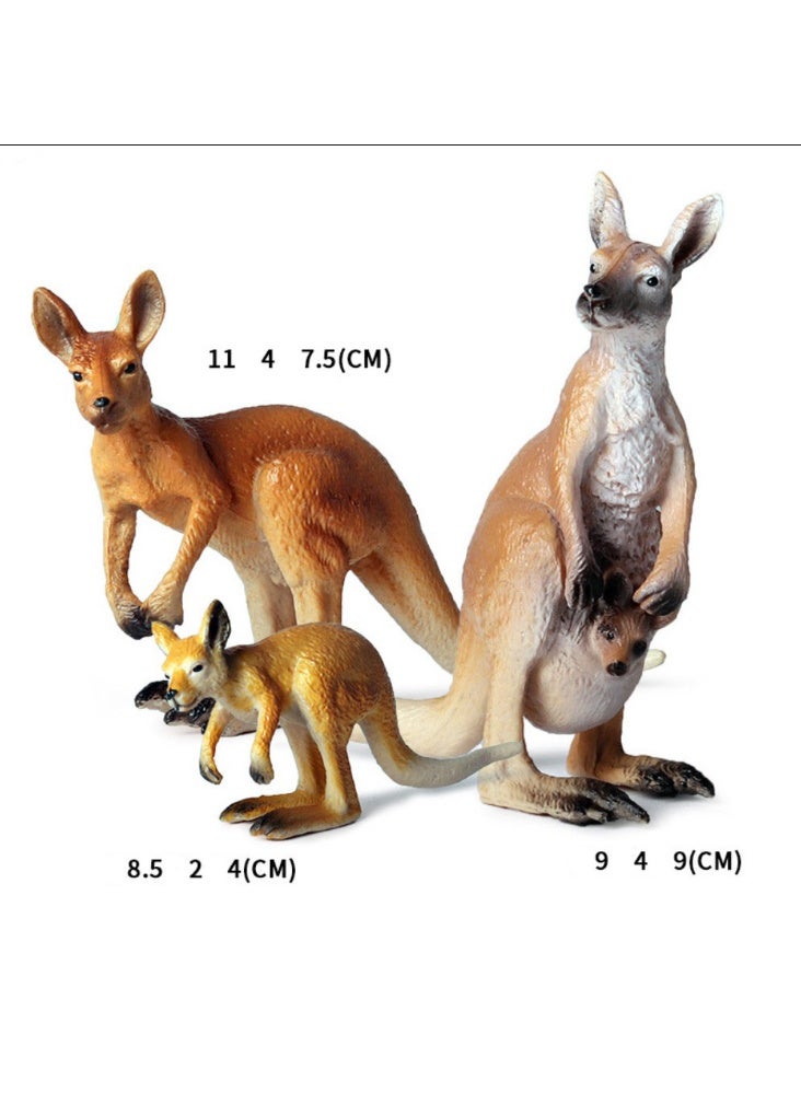 HALAMODO 3-Piece Kangaroo Family Animal Figures , Realistic Kangaroo Toy set, Wild Animal Ornaments, Jungle Zoo Cognitive Toys, Children's Birthday Party Gifts - Image 1