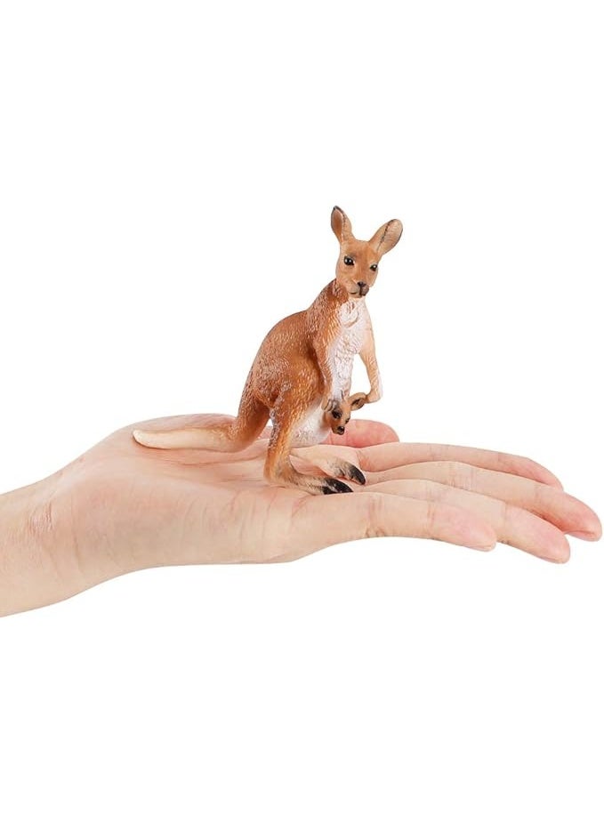 HALAMODO 3-Piece Kangaroo Family Animal Figures , Realistic Kangaroo Toy set, Wild Animal Ornaments, Jungle Zoo Cognitive Toys, Children's Birthday Party Gifts - Image 2
