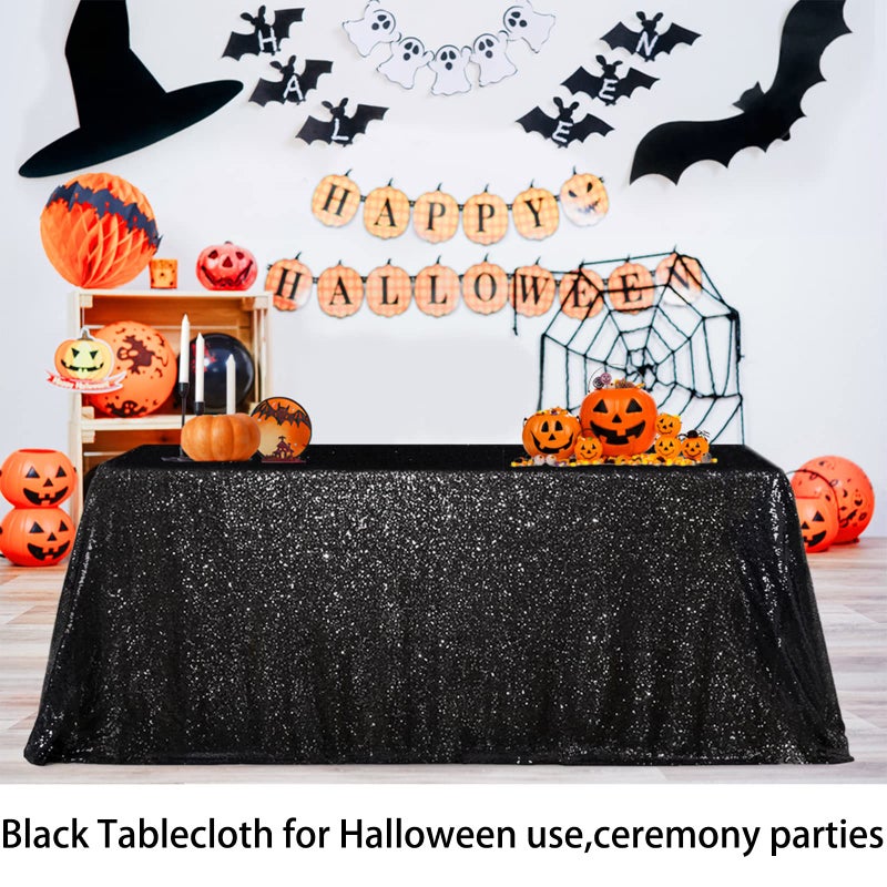 B.Cool B-COOL 60x102-inch Black Sequin Table Linens Halloween Tablecloth Seamless Glitter Tablecloth Wedding Sequin Tablecloth - Image 2