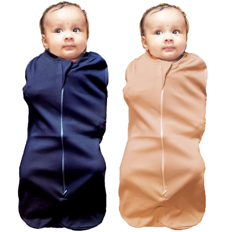 MammaChamp POD Zipper Swaddle Sleeping Bag Blankets Wrap Sack for Newborn Infant Baby 03 Months Packof 2 Dark BlueBiscuit - Image 1