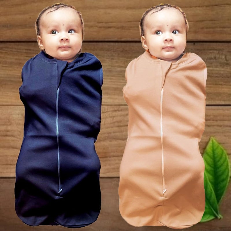 MammaChamp POD Zipper Swaddle Sleeping Bag Blankets Wrap Sack for Newborn Infant Baby 03 Months Packof 2 Dark BlueBiscuit - Image 2