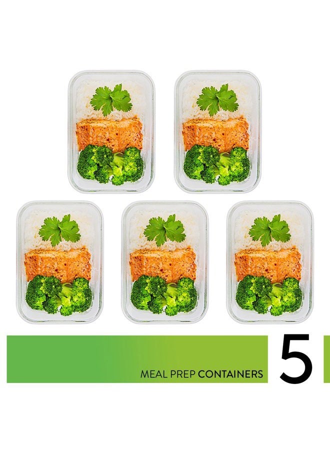 Prep Naturals Glass Food Storage Containers [5 x 1000 ml] - Hermetic Glass Storage Box with Lids - Food Storage Box Suitable for Dishwasher Freezer Microwave - Image 2