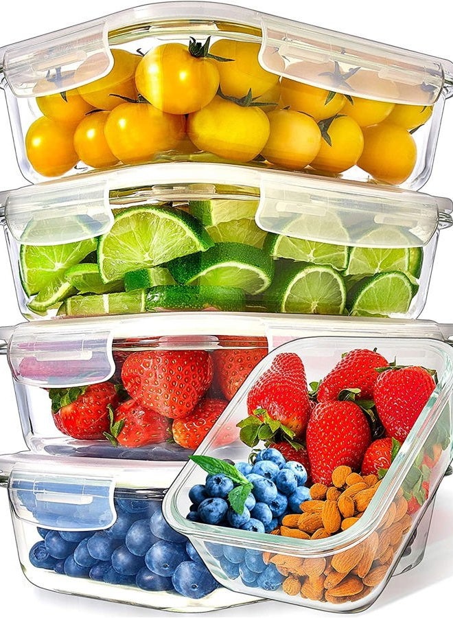 Prep Naturals Glass Food Storage Containers [5 x 1000 ml] - Hermetic Glass Storage Box with Lids - Food Storage Box Suitable for Dishwasher Freezer Microwave - Image 1