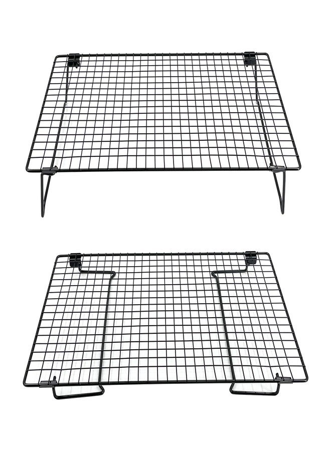 EQUNROY 2-Pack 16.9x11inch Cooling Rack with Collapsible Legs & Stainless Steel Food Tongs - Folding Cooking Baking Grilling Rack for Oven, Drying, Roasting (Black) - Image 4