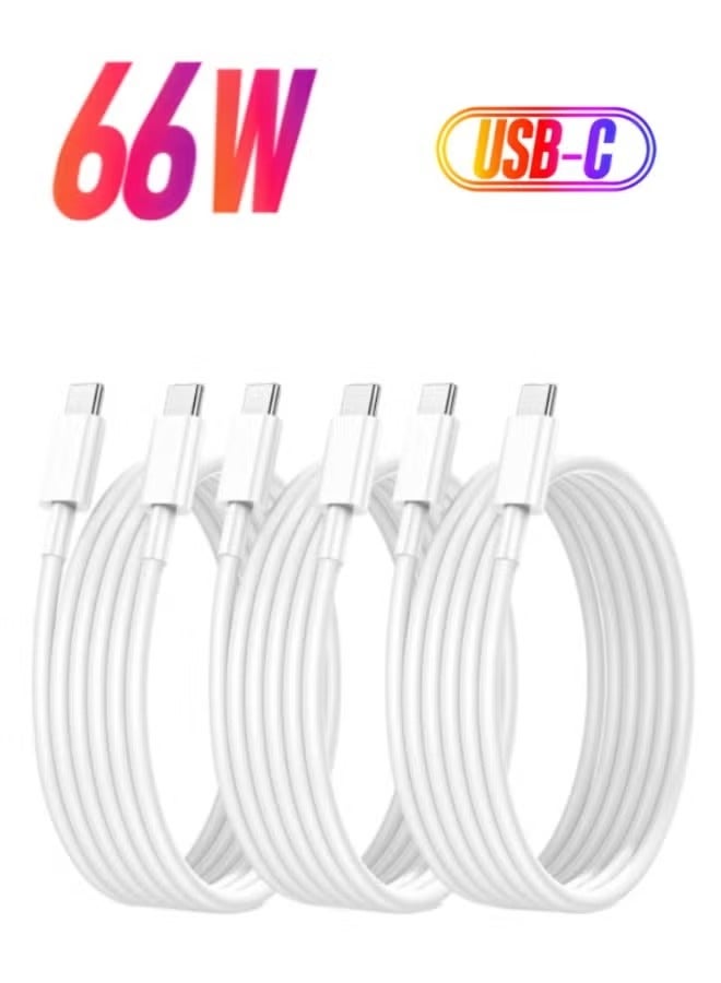3Pack USB C Cable 1M, 66W Power Delivery PD Fast charge Cable USB C to USB C for iPhone 15 Pro/15 Pro Max/15/15 Plus, iPad mini 6, MacBook Pro/Air, iPad Pro, Samsung S23+, Huawei P60, etc white - Image 1
