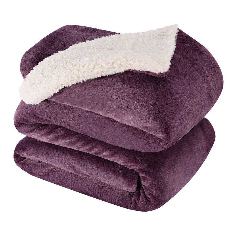 NANPIPER King Size Sherpa Blanket Soft Fleece Throw for Bed Reversible Thick Fuzzy Blanket for Winter Cassis Purple 90x108 inches