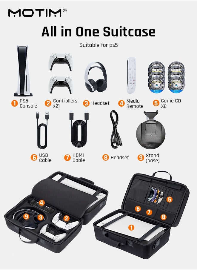 Storage Case for PS5, Shockproof Hard Shell Bag, Game Console Box, Portable Handbag Waterproof Shoulder Bag for Playstation 5 Console and Accessories
