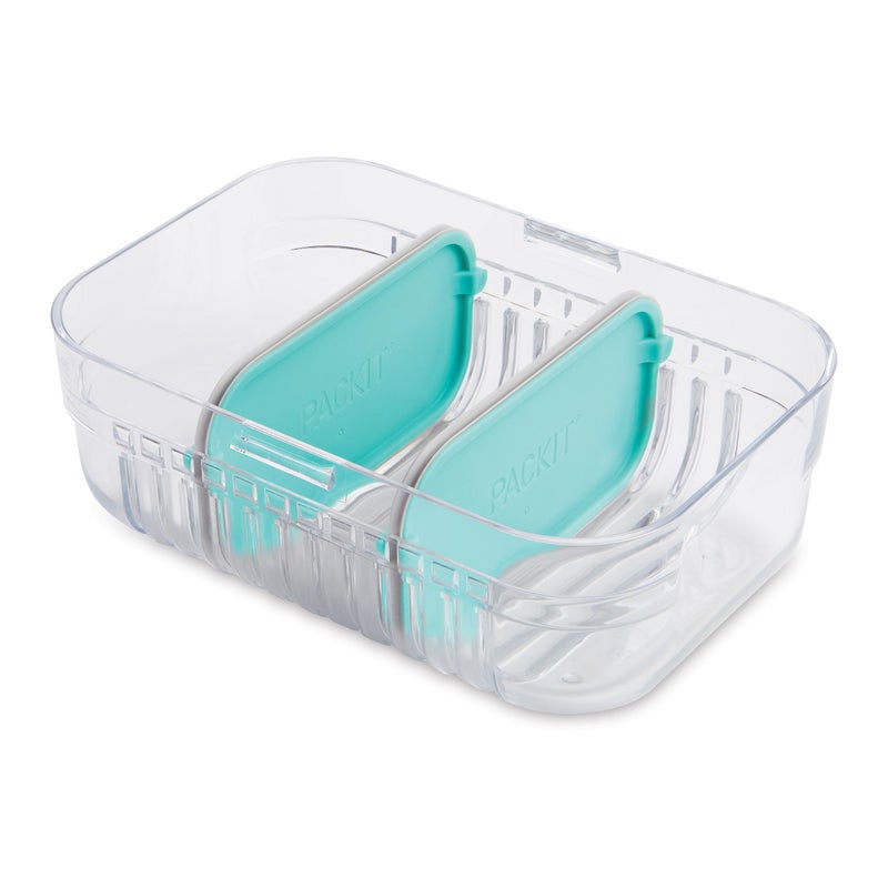 PackIt Mod Lunch Bento Food Storage Container, Mint Green, Shatterproof Crystal Clear Base, with Leak-resistant Dividers and Lid, Microwavable, Dishwasher Safe, Perfect for Meal Prep - Image 1
