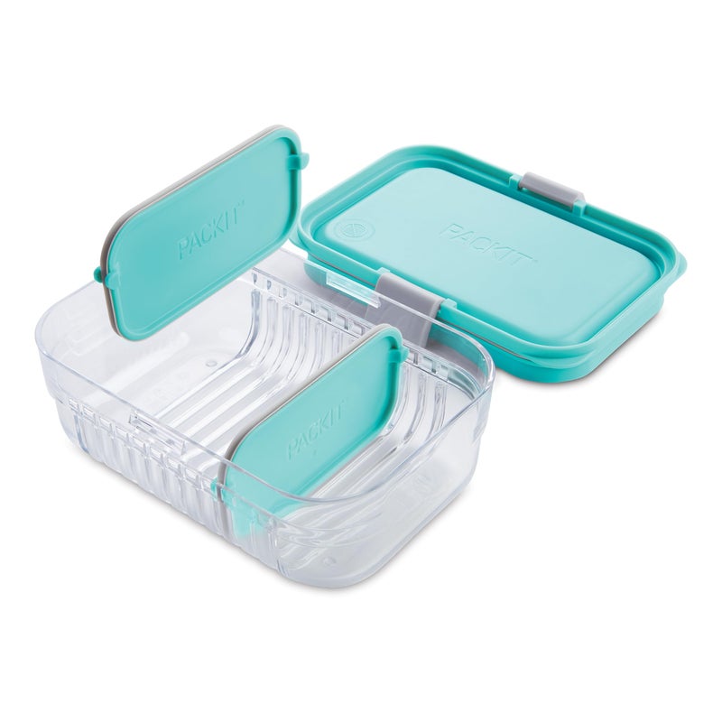 PackIt Mod Lunch Bento Food Storage Container, Mint Green, Shatterproof Crystal Clear Base, with Leak-resistant Dividers and Lid, Microwavable, Dishwasher Safe, Perfect for Meal Prep - Image 3