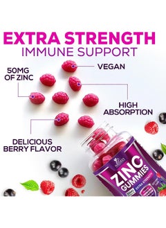 Nature's Nutrition Zinc Gummies 50mg - Extra Strength Bone Skin & Immune Health Support Gummy & Antioxidant Chewable Supplement for Adults - Non-GMO, Vegan & Gluten Free Zinc Vitamin, Mixed Berry Flavor - 60 Gummies  - Image 3