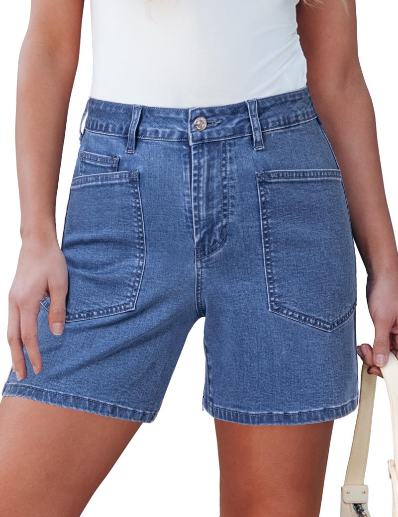 luvamia Beach Vacation Clothes for Women Womens Jorts Women's Jean Shorts Stretchy Denim Shorts for Women Medium Blue Size Large Fits US 12-14 - Image 1