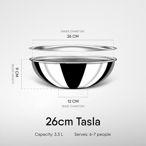 Stahl Artisan Hybrid 3.3 L, 26 cm Triply Non Stick Tasla with Lid, Stainless Steel Kadai/Tasla for Cooking, Metal Spatula Friendly, Induction & Gas Stove Compatible - Image 5