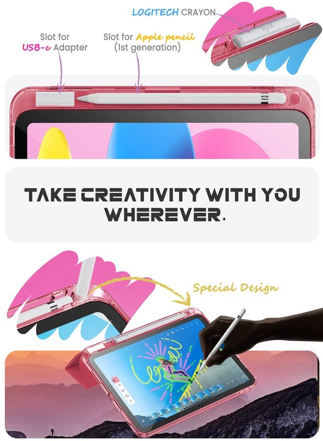 إنفيلاند جراب INFILAND متوافق مع iPad الجيل العاشر 2022، جراب iPad الجيل العاشر 10.9 بوصة، شفاف تمامًا [مضاد للاصفرار] مع فتحة خاصة للقلم ومحول الشحن، لون وردي فاتح - Image 3