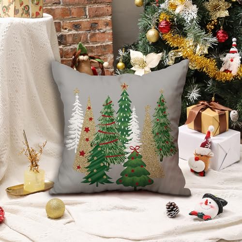 DFXSZ Christmas Pillow Covers 16x16 Inch Set of 2 Tree Decorative Grey Throw Pillows Winter Decor for Home Couch TH50D16 - Image 3