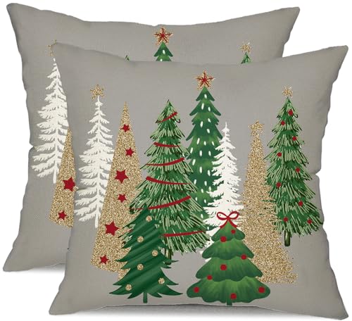 DFXSZ Christmas Pillow Covers 16x16 Inch Set of 2 Tree Decorative Grey Throw Pillows Winter Decor for Home Couch TH50D16 - Image 1