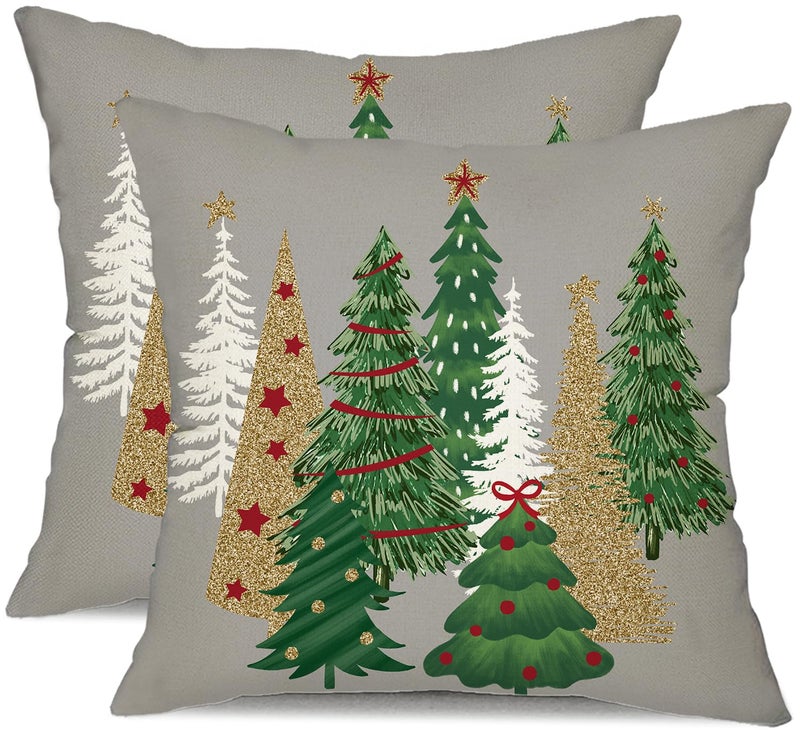 DFXSZ Christmas Pillow Covers 16x16 Inch Set of 2 Tree Decorative Grey Throw Pillows Winter Decor for Home Couch TH50D16 - Image 2
