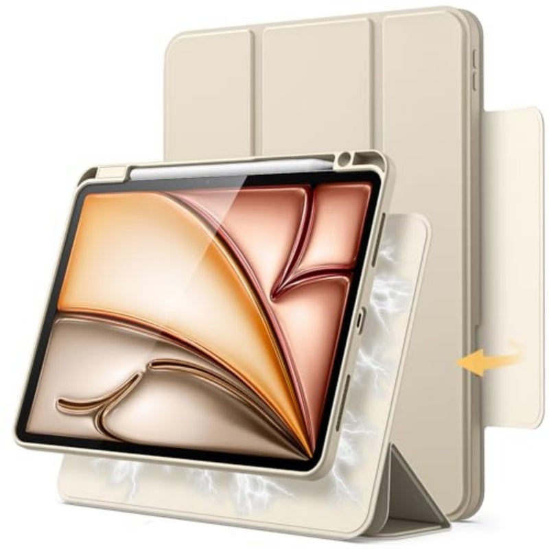 Magnetic Detachable Case for iPad Air 11 M2-M4 Air 5/4, Starlight color, premium PU leather, rotating stand with pencil holder and raised screen protection - Image 1