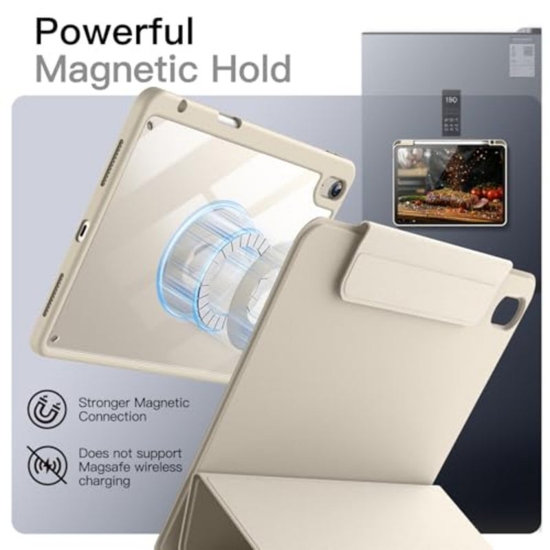 Magnetic Detachable Case for iPad Air 11 M2-M4 Air 5/4, Starlight color, premium PU leather, rotating stand with pencil holder and raised screen protection - Image 5